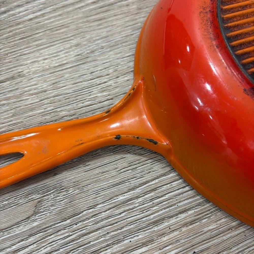 Vintage Descoware Cast Iron Skillet Orange Cream Enamel Belgium ~9" Mid Century - Picture 8 of 11